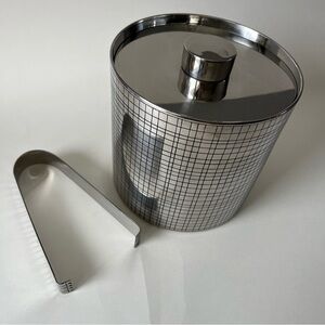 Pottery Barn Ice Bucket with Tongs and Lid ~Barware~Cocktails~Happy Hour~ 6.5”